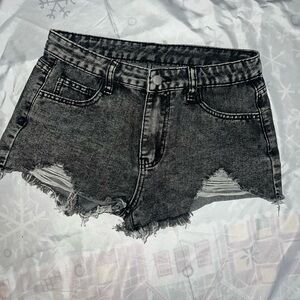 Distressed Black Denim Shorts